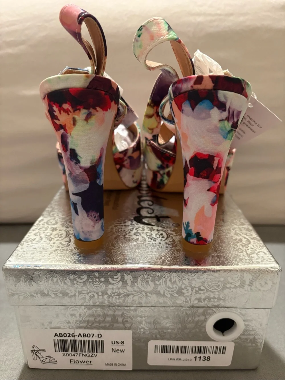Abbleet Women’s Floral Multi-Color Platform Block Heel Sandals - US Size 8